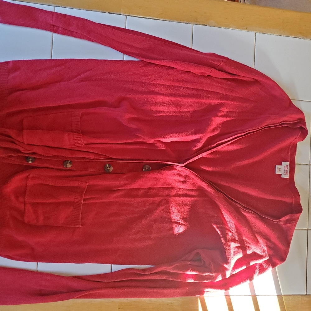 Red cardigan